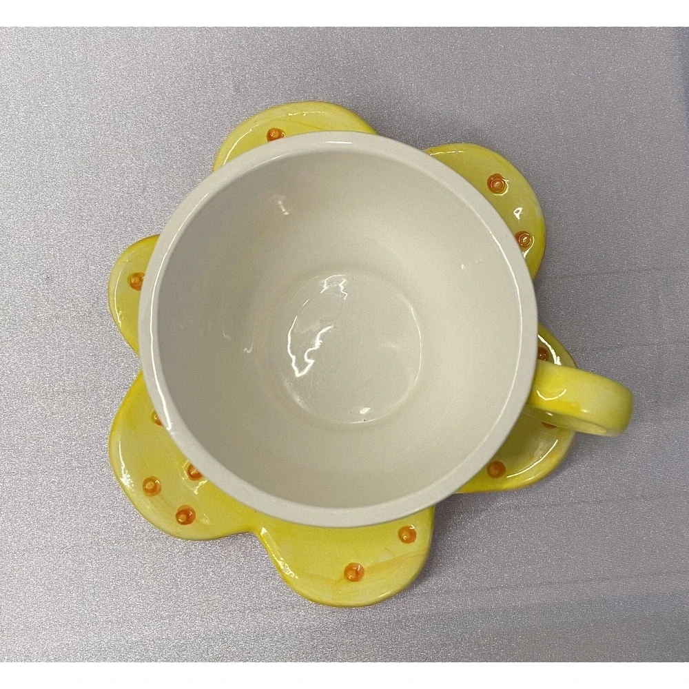 Betallic Ceramic Coffe Cup & Saucer flower Shape plate large cup Pre- owned